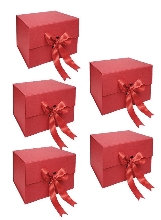 Aakriti Red Gift Box with Satin Ribbon Empty Multipurpose Hamper Box, Holds Up to 5 kg, Ideal for Valentine's Day Gift Packing, Reusable Gift Box (Red Matte Finish 5Pcs, Medium 18 x 17 x 9 cm) - Image 1