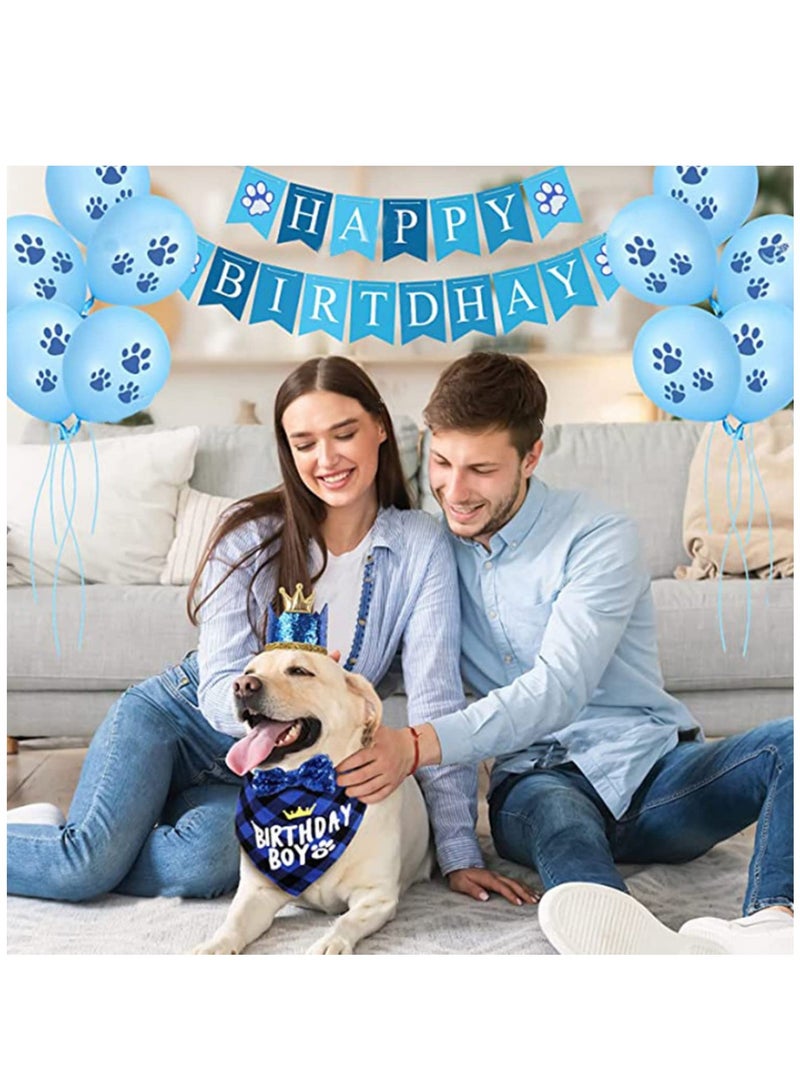 Dog Birthday Party Supplies Dog Birthday Bandana Boy with Dog Birthday Party Number Hat Bowtie Paw Balloons Dog Happy Birthday Banner for Dog Puppy Birthday Party Supplies - Image 5