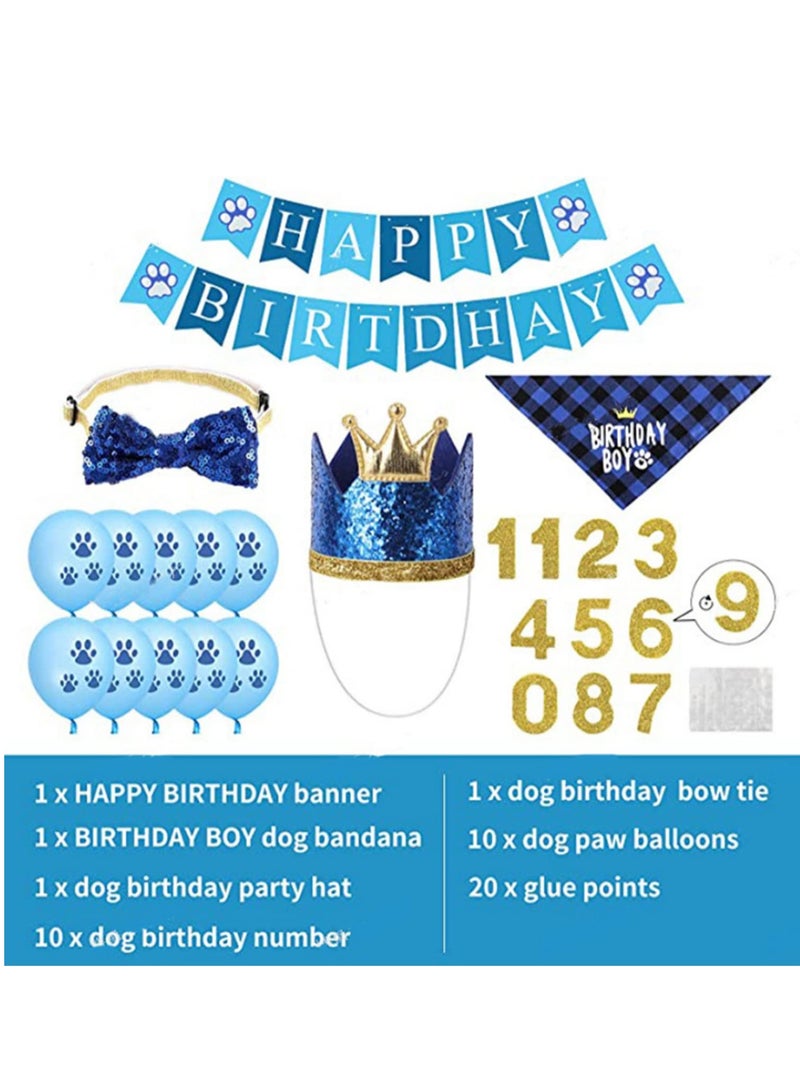 Dog Birthday Party Supplies Dog Birthday Bandana Boy with Dog Birthday Party Number Hat Bowtie Paw Balloons Dog Happy Birthday Banner for Dog Puppy Birthday Party Supplies - Image 4