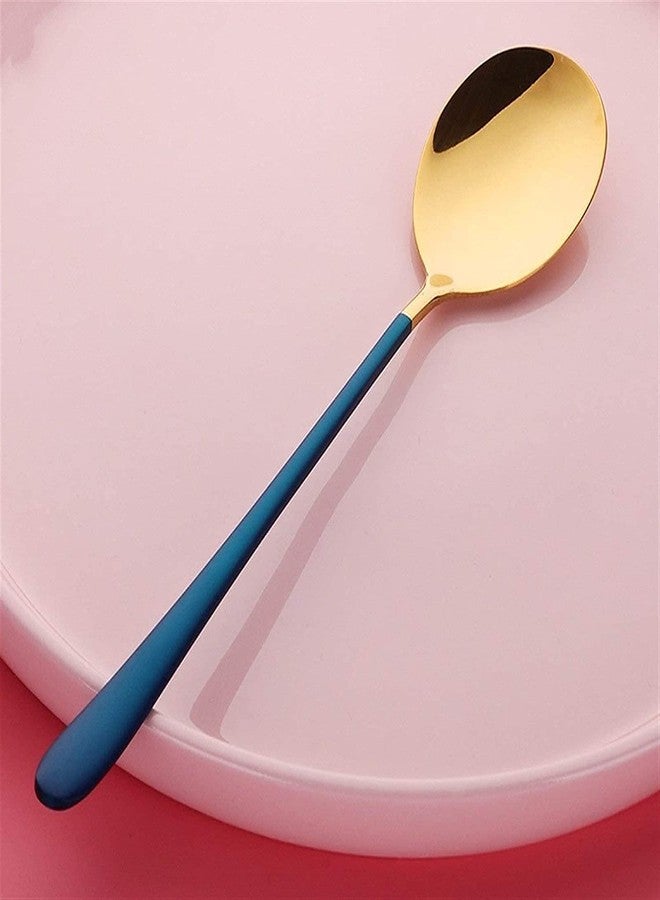 Dhruv Mart Spoons, Stainless Steel Long-Handled Spoon,Gold Small Round Spoon,Household Tableware Set,Dessert Spoon,Suitable for Cafe Restaurant Set of 4 (Blue Gold) - Image 2