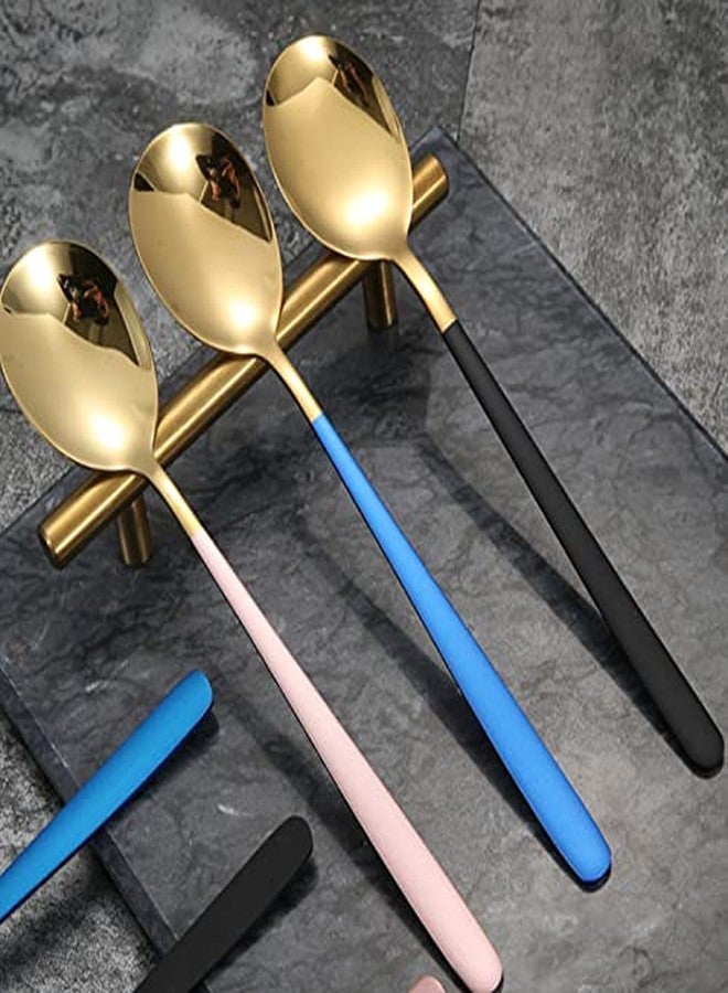 Dhruv Mart Spoons, Stainless Steel Long-Handled Spoon,Gold Small Round Spoon,Household Tableware Set,Dessert Spoon,Suitable for Cafe Restaurant Set of 4 (Blue Gold) - Image 4