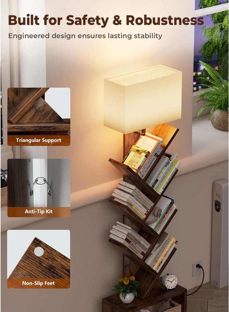 Onelight 6-Layer Solid Wood Bookshelf Floor Lamp with Light for Book Storage, Suitable for Living Room, Bedroom and Home Office, Brown  - Image 5