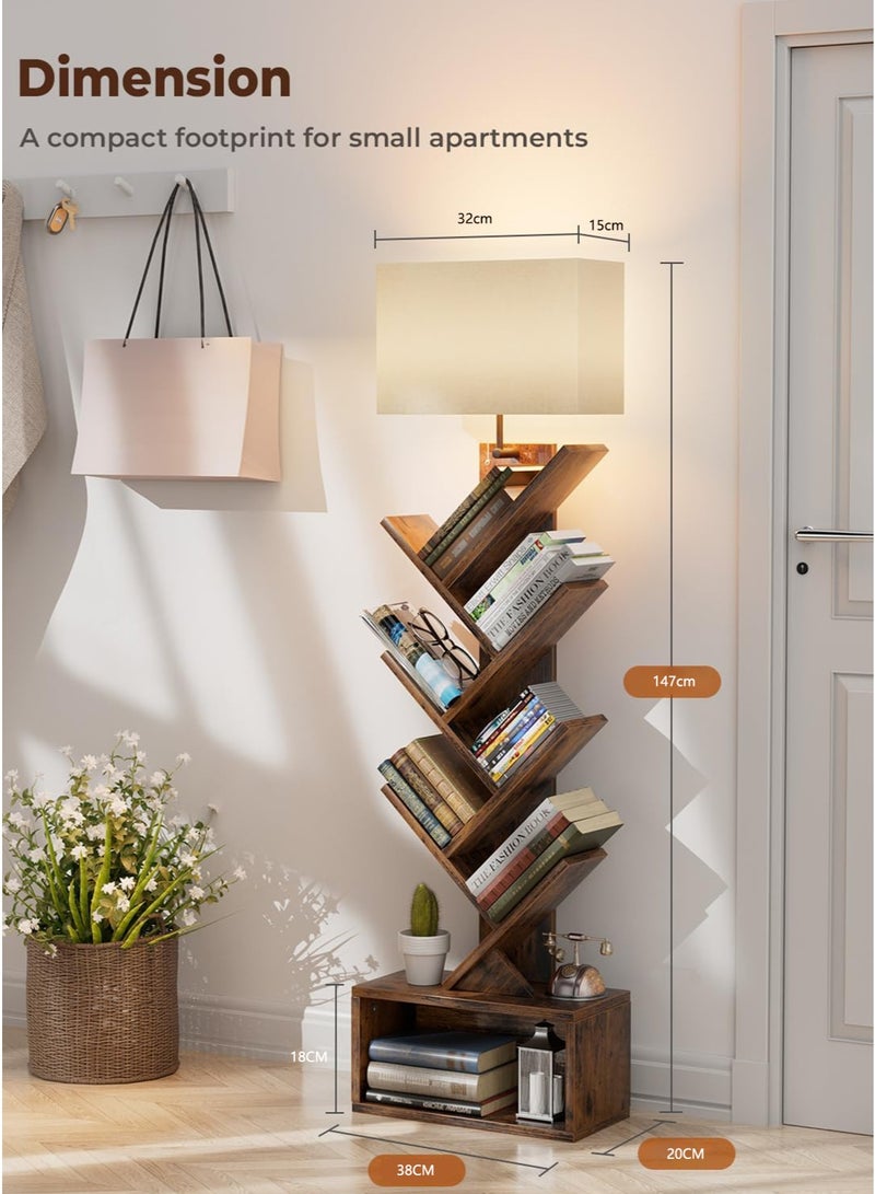 Onelight 6-Layer Solid Wood Bookshelf Floor Lamp with Light for Book Storage, Suitable for Living Room, Bedroom and Home Office, Brown  - Image 2