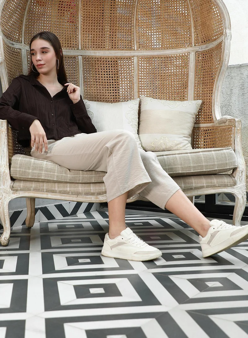 PINACOLADA  Women's Chocolate Brown Swirl-Tactile Cropped Shirt for Women | Best Price UAE