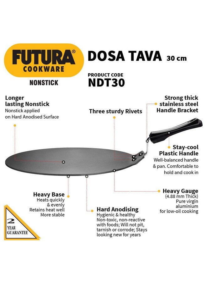 Hawkins Futura 30 cm Dosa Tava, Non Stick Dosa Tawa, Flat Dosa Tawa, Black (NDT30) - Image 2