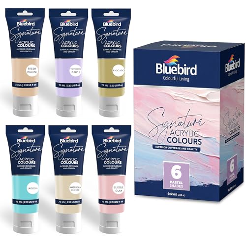 BLUEBIRD Signature Acrylic Paint Set Pastel Colors 6Pack 25 Fl Oz each Professional Acrylic Paints For Professionals Adults Artists