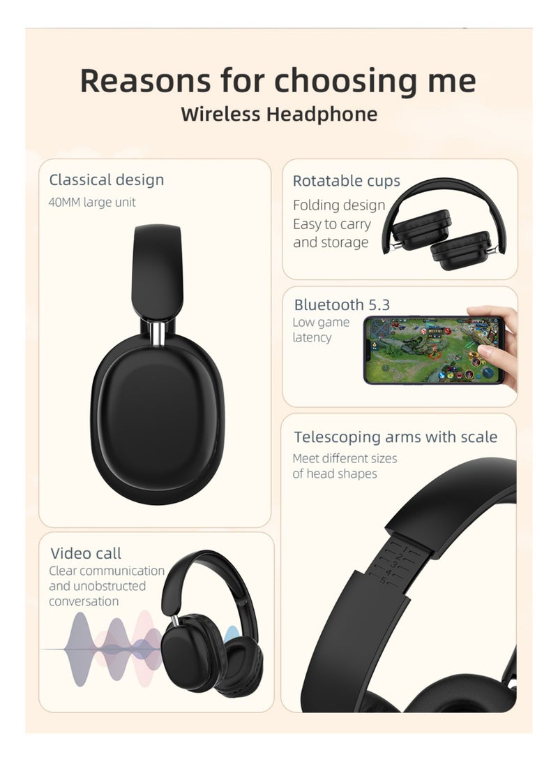 Rock Pow Bluetooth Over Ear Headphones Foldable and Rotatable Wireless Wired Headset with Microphone for Cell PhoneLaptop1 Bluetooth 5.3v Hi-Res Sound Comfortable Fit - Image 4
