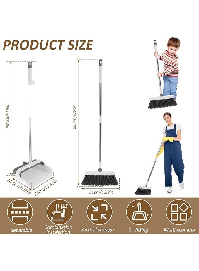 Long Handled Dustpan and Brush Sets 180° Rotatable Save Space Upright Broom and Dustpan with Comb Teeth Flexible Sweeping Brush for Indoor Outdoor Home Office Dorm Pet Hair(grey) - Image 5