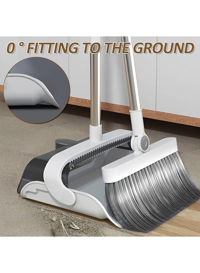 Long Handled Dustpan and Brush Sets 180° Rotatable Save Space Upright Broom and Dustpan with Comb Teeth Flexible Sweeping Brush for Indoor Outdoor Home Office Dorm Pet Hair(grey) - Image 4