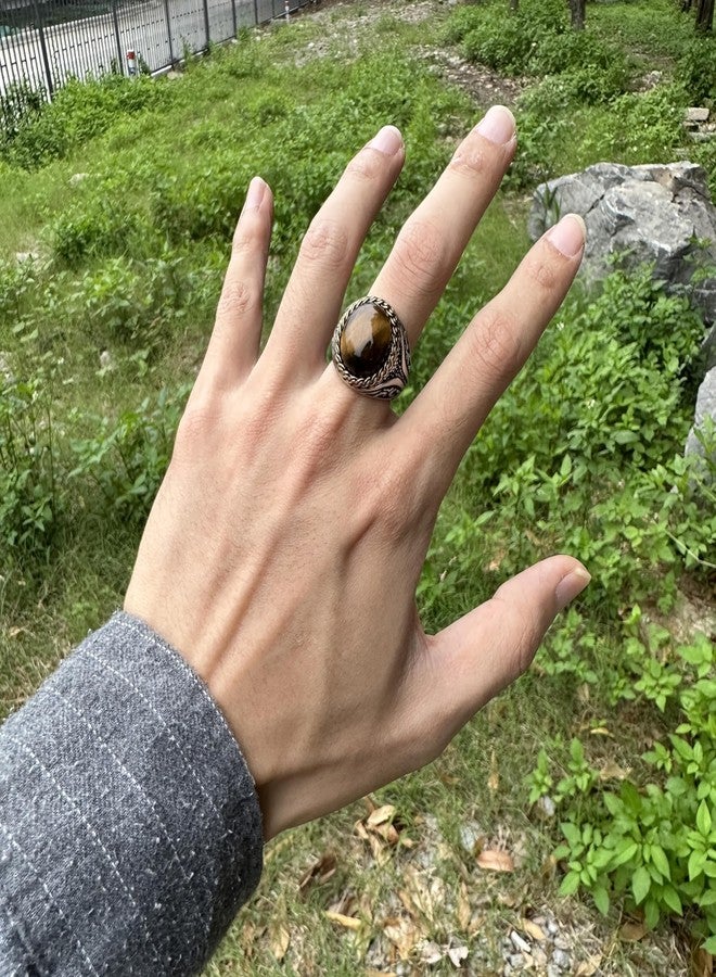 JWM Stainless Steel Natural Tiger Eye Stone Ring for Men Women (10) - Image 3