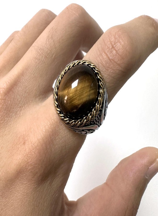 JWM Stainless Steel Natural Tiger Eye Stone Ring for Men Women (10) - Image 4