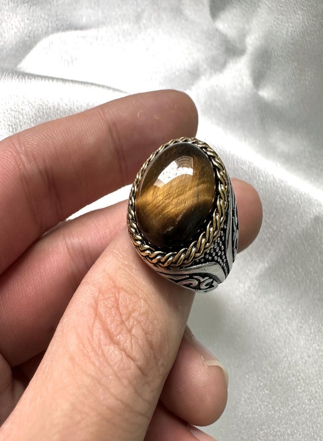 JWM Stainless Steel Natural Tiger Eye Stone Ring for Men Women (10) - Image 5