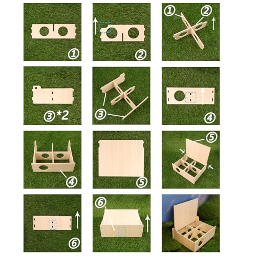 kcrygogo Hamster and Mouse Wooden Tunnel Cage Secret Peep Shed and Explore Hideout Flip Cover Design Hamster Play Tunnel - Image 5