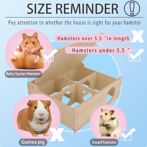 kcrygogo Hamster and Mouse Wooden Tunnel Cage Secret Peep Shed and Explore Hideout Flip Cover Design Hamster Play Tunnel - Image 4