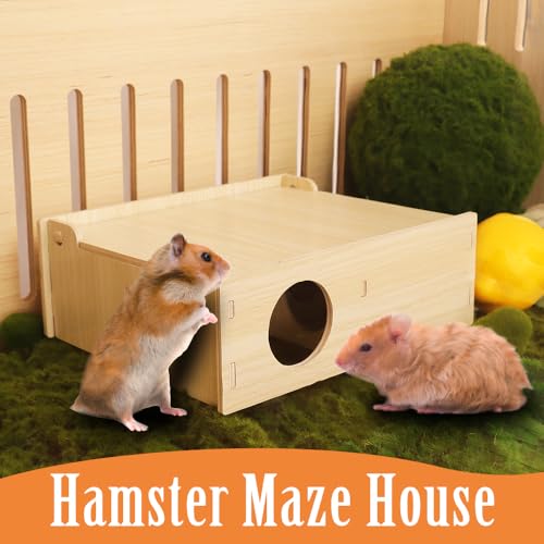 kcrygogo Hamster and Mouse Wooden Tunnel Cage Secret Peep Shed and Explore Hideout Flip Cover Design Hamster Play Tunnel - Image 2