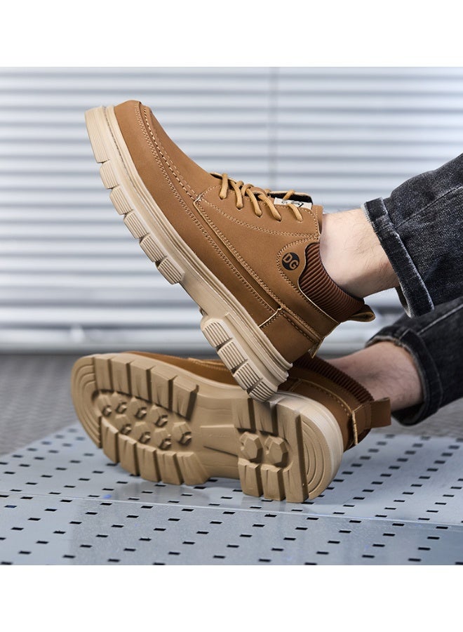 NIBEMINENT Men Leather Casual Shoes Outdoor Thick Sole Men Work Boots Comfortable Walking Sports Shoes for Men Designer Anti-Slip Men Shoes - Image 2