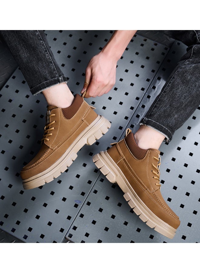 NIBEMINENT Men Leather Casual Shoes Outdoor Thick Sole Men Work Boots Comfortable Walking Sports Shoes for Men Designer Anti-Slip Men Shoes - Image 1