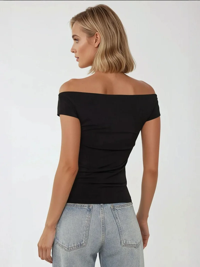 HICCUP Off Shoulder Slim Fit Boat Neck Top