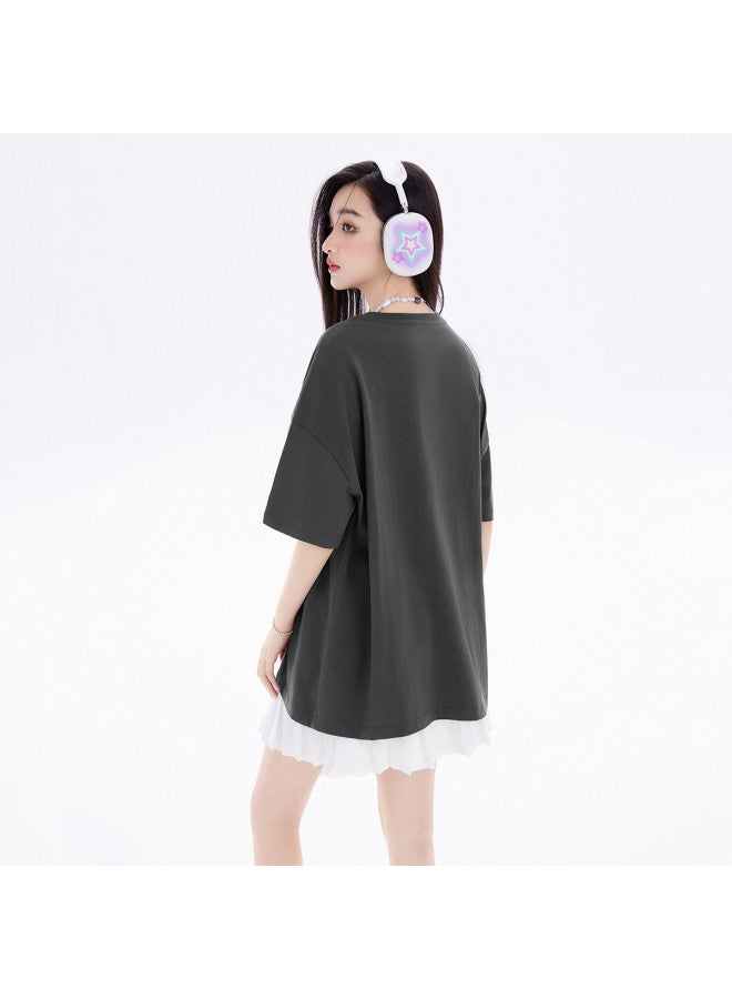 EPTISON Women's Short Sleeve T-shirt - Summer Cartoon Cat Print Cotton Contrast Color Loose Fit Youthful Tee - Image 5