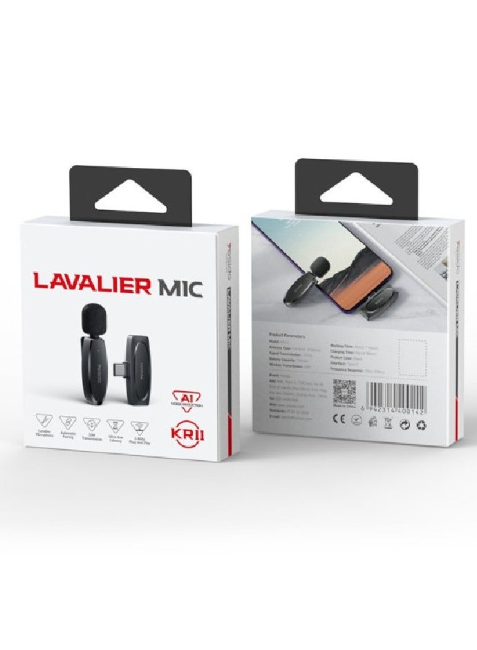 ميكروفون لاسلكي محمول KR11 مزود بتقنية التقاط الصوت بزاوية 360 درجة ومنفذ إرسال من النوع C وميكروفون MEMS لاسلكي - Image 4