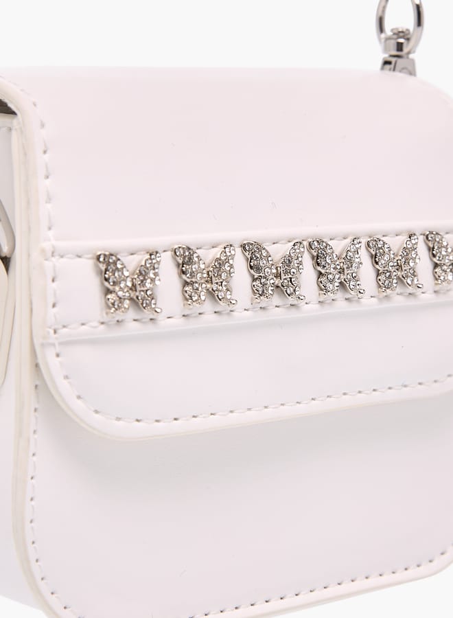 فلورا بيلا من شو إكسبرس حقيبة كروس بودي للبنات بزخرفة فراشة وحزام سلسلة قابل للفصل وإغلاق قلاب - Image 4