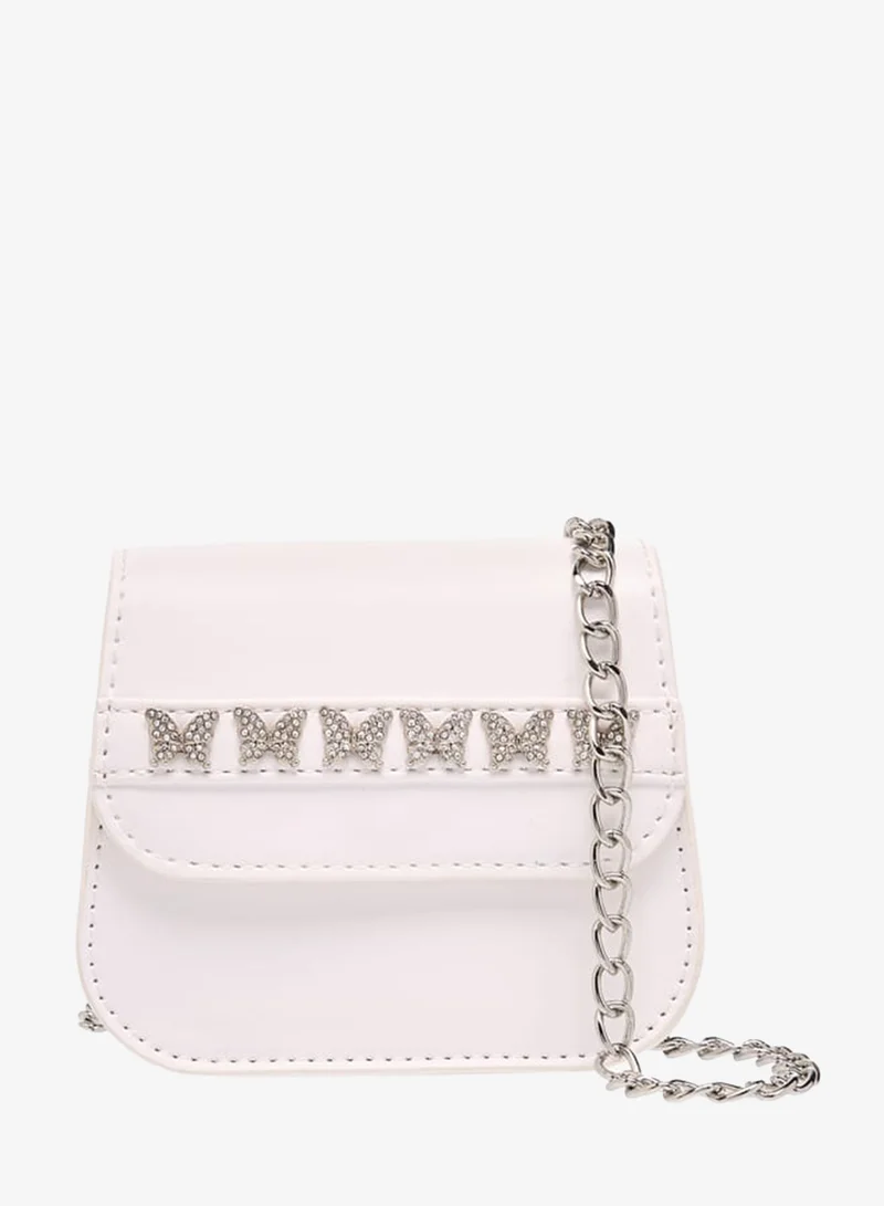 Flora Bella By Shoexpress Girls Butterfly Accent Crossbody Bag With Detachable Chain Strap And Flap Closure