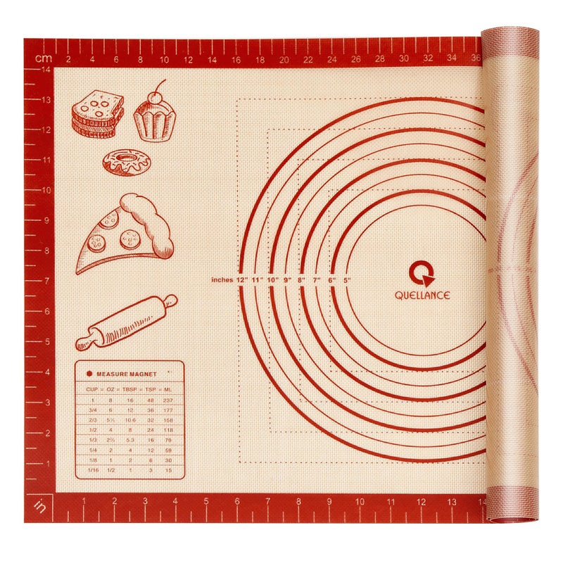 Quellance Silicone Baking Pastry Dough Mat - 26X16Inch Extra Large Cookie Bread Rolling Mats Sheet  Nonstick Kitchen Counter Kneading Board  Thick Reusable Pie Cookies Pizza Fondant Making Matt With Measurement - Image 1