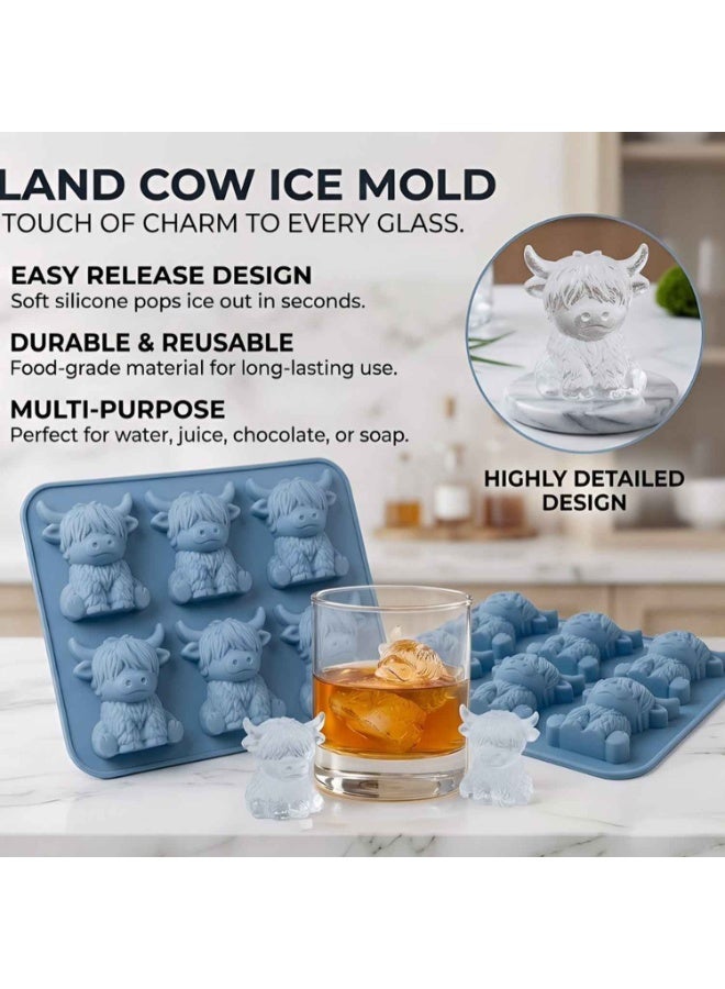 2PCS,Premium Mini Highland Cow Ice Cube Mold & Ice Cube Tray,Make 3D Cow Silicone Ice, Highland Cow Ice & Cow Ice Cube Drinks,Reusable Silicone Ice Cube Maker, Ice Cube Molds & Ice Cube Trays - Image 2