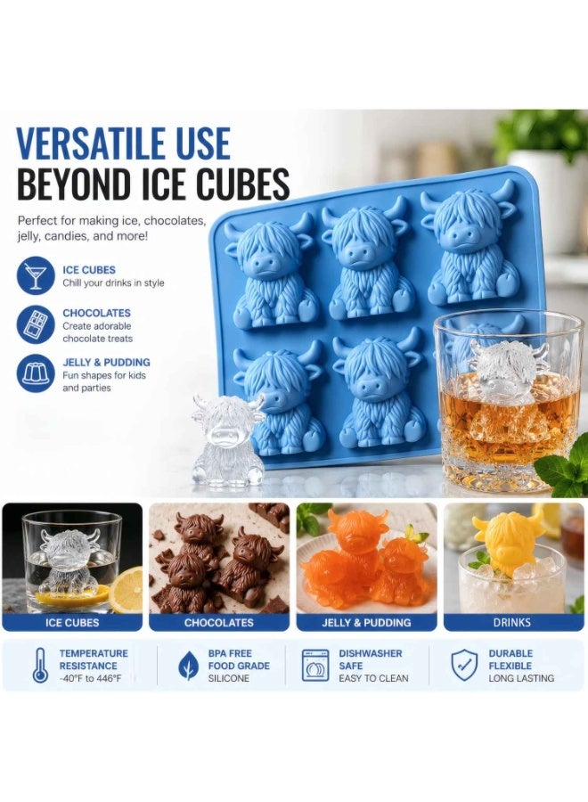 2PCS,Premium Mini Highland Cow Ice Cube Mold & Ice Cube Tray,Make 3D Cow Silicone Ice, Highland Cow Ice & Cow Ice Cube Drinks,Reusable Silicone Ice Cube Maker, Ice Cube Molds & Ice Cube Trays - Image 4