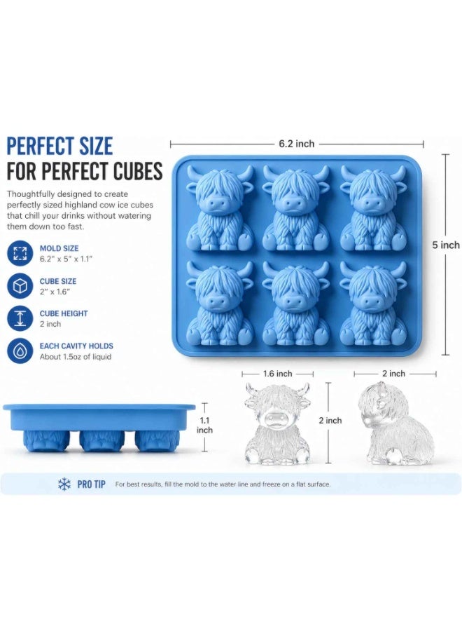 2PCS,Premium Mini Highland Cow Ice Cube Mold & Ice Cube Tray,Make 3D Cow Silicone Ice, Highland Cow Ice & Cow Ice Cube Drinks,Reusable Silicone Ice Cube Maker, Ice Cube Molds & Ice Cube Trays - Image 5