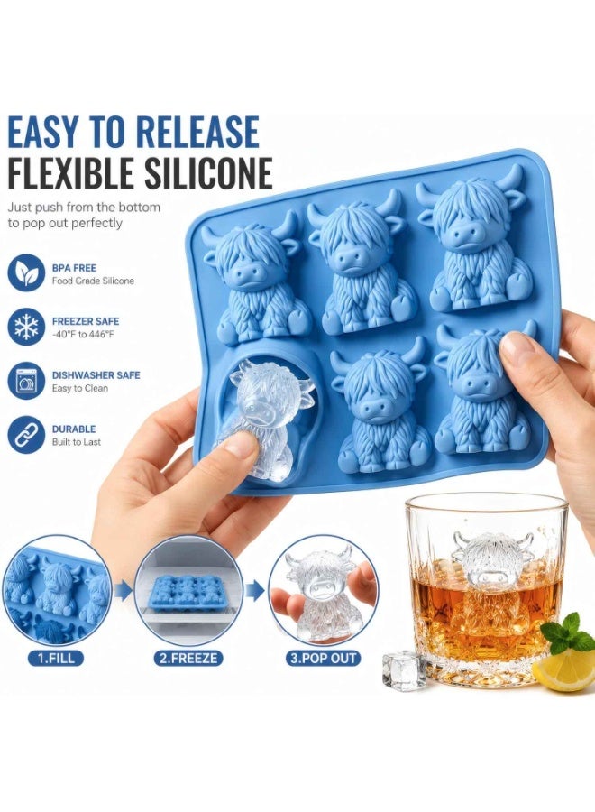 2PCS,Premium Mini Highland Cow Ice Cube Mold & Ice Cube Tray,Make 3D Cow Silicone Ice, Highland Cow Ice & Cow Ice Cube Drinks,Reusable Silicone Ice Cube Maker, Ice Cube Molds & Ice Cube Trays - Image 3