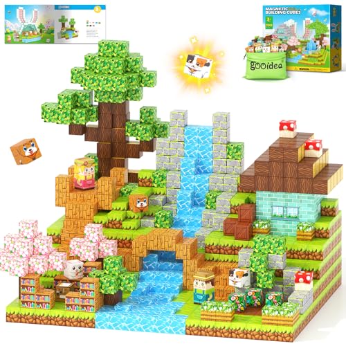 Gooidea 200 Magnetic Blocks Magnetic Building Blocks Mine Magnet World Building Crafts Sensory Toys Learning Game for Kids Ages 35 57 812 Year Old Garden Wonderland Playset - Image 1