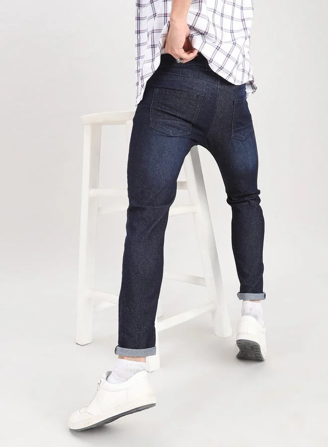 The Indian Garage Co Dark Blue The Indian Garage Co Men Low Rise Slim Fit Solid Jeans for Men | Best Price UAE