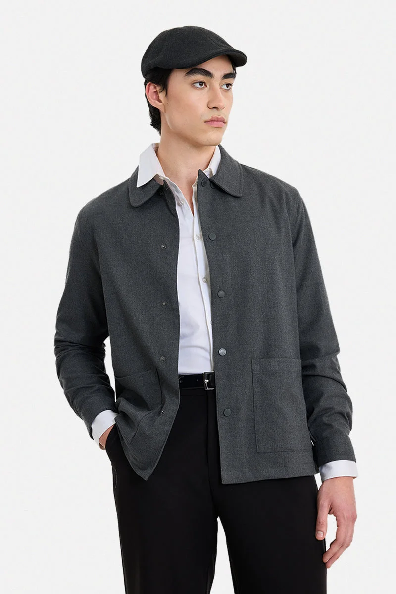 سنيتش Charcoal Grey Solid Long Sleeve Regular Fit Jacket