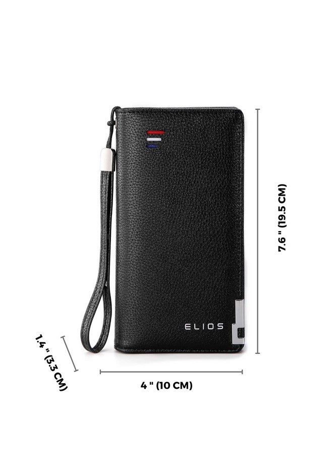 إليوس محفظة نسائية كبيرة السعة من الجلد الصناعي من Elios مع حامل للبطاقات والهاتف ومنظم محفظة نسائية مع حزام معصم، باللون الأسود - Image 5