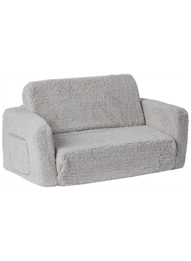 Delta CHILDREN Delta Children Cozee Flip-Out Sherpa 2-in-1 Convertible Sofa to Lounger for Kids, Grey  - Image 1