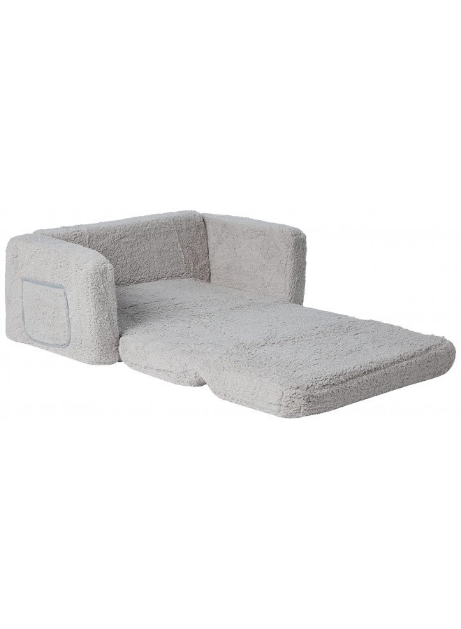 Delta CHILDREN Delta Children Cozee Flip-Out Sherpa 2-in-1 Convertible Sofa to Lounger for Kids, Grey  - Image 3