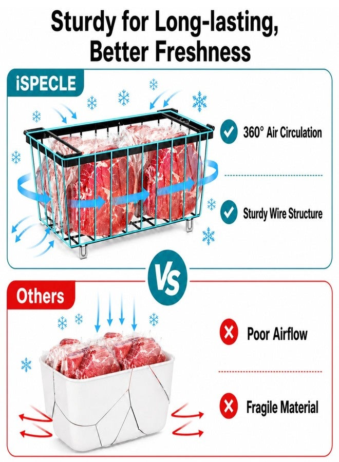صناديق تنظيم المجمدات العميقة من iSPECLE - تناسب مجمدات أفقية سعة 7 قدم مكعب، عبوة من 8 سلال سلكية قابلة للتكديس (طول 14.7 بوصة)، منظم مجمدات متين مطلي، مقاوم للصدأ لفرز الأطعمة المجمدة، أسود - Image 5
