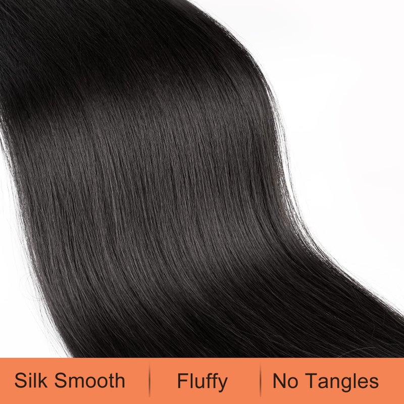 SEIKEA 28" Ponytail Extensions Drawstring Long Straight Fake Pony Tail Natural Soft Clip in Hair Extension Synthetic Heat Resistant Hairpiece - Black - Image 2