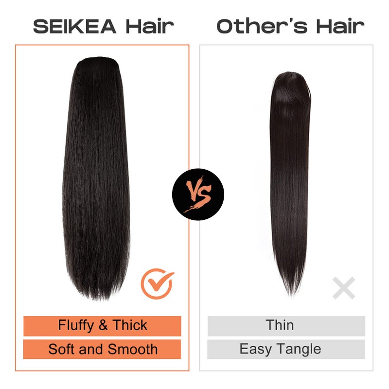 SEIKEA 28" Ponytail Extensions Drawstring Long Straight Fake Pony Tail Natural Soft Clip in Hair Extension Synthetic Heat Resistant Hairpiece - Black - Image 3