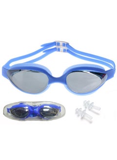 Dolphin G-102 Anti-Fog Swim Goggles Mirror Lens With Box & Ear Plugs, Light Blue 