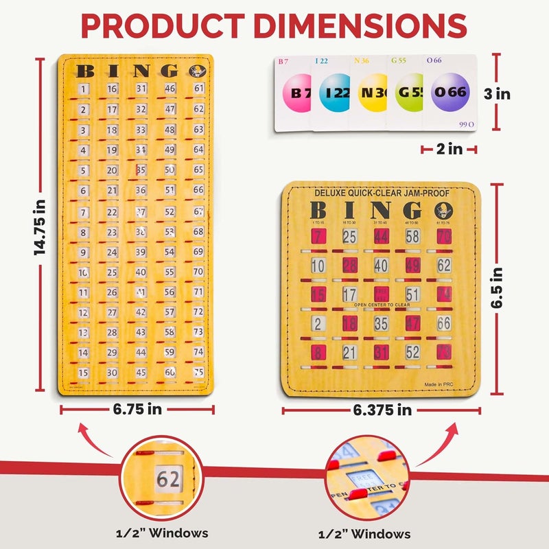 Mr Chips Jam-Proof Bingo Cards with Sliding Windows, 25 Reusable Shutter Cards, 75 Calling Cards 1 Master Board in Woodgrain Style - Image 5