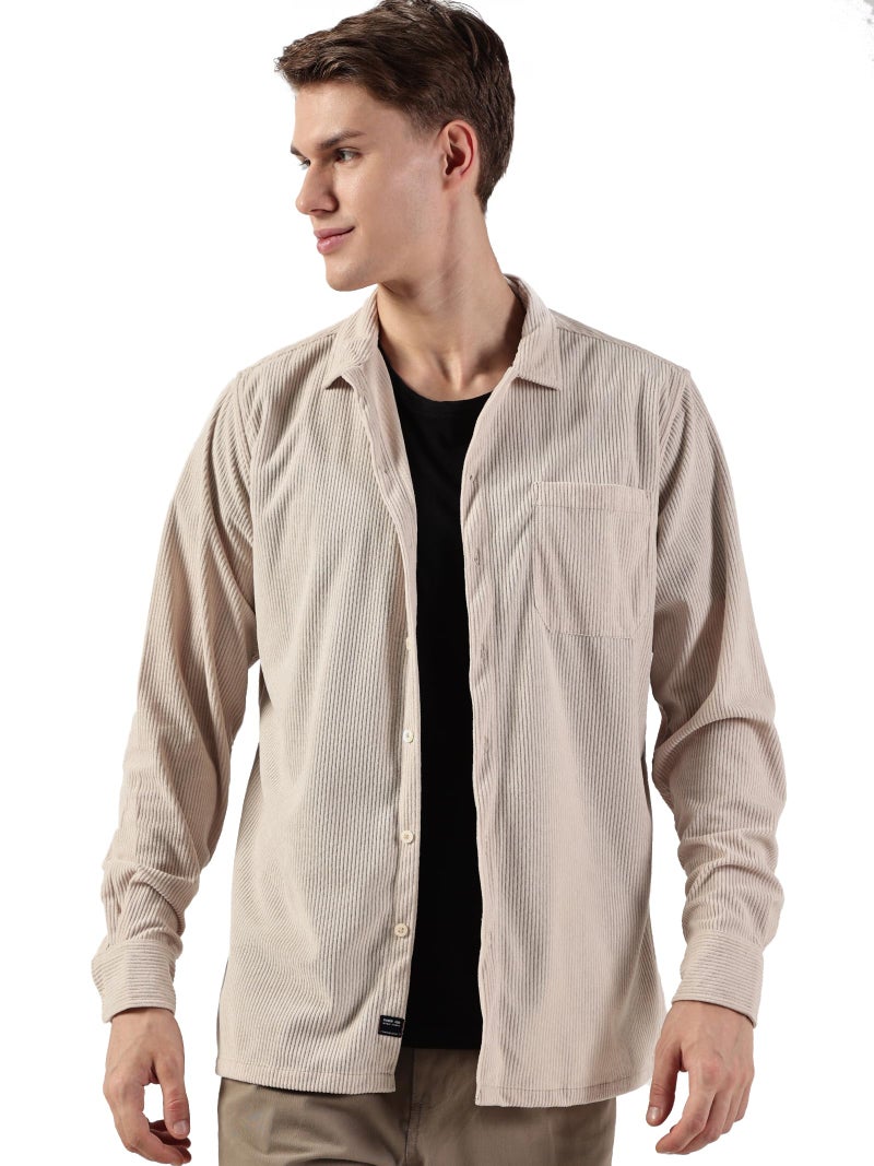 Thomas Scott Men’s Premium Slim Fit Oversized Corduroy Shacket(TS1630_Beige_L) - Image 1