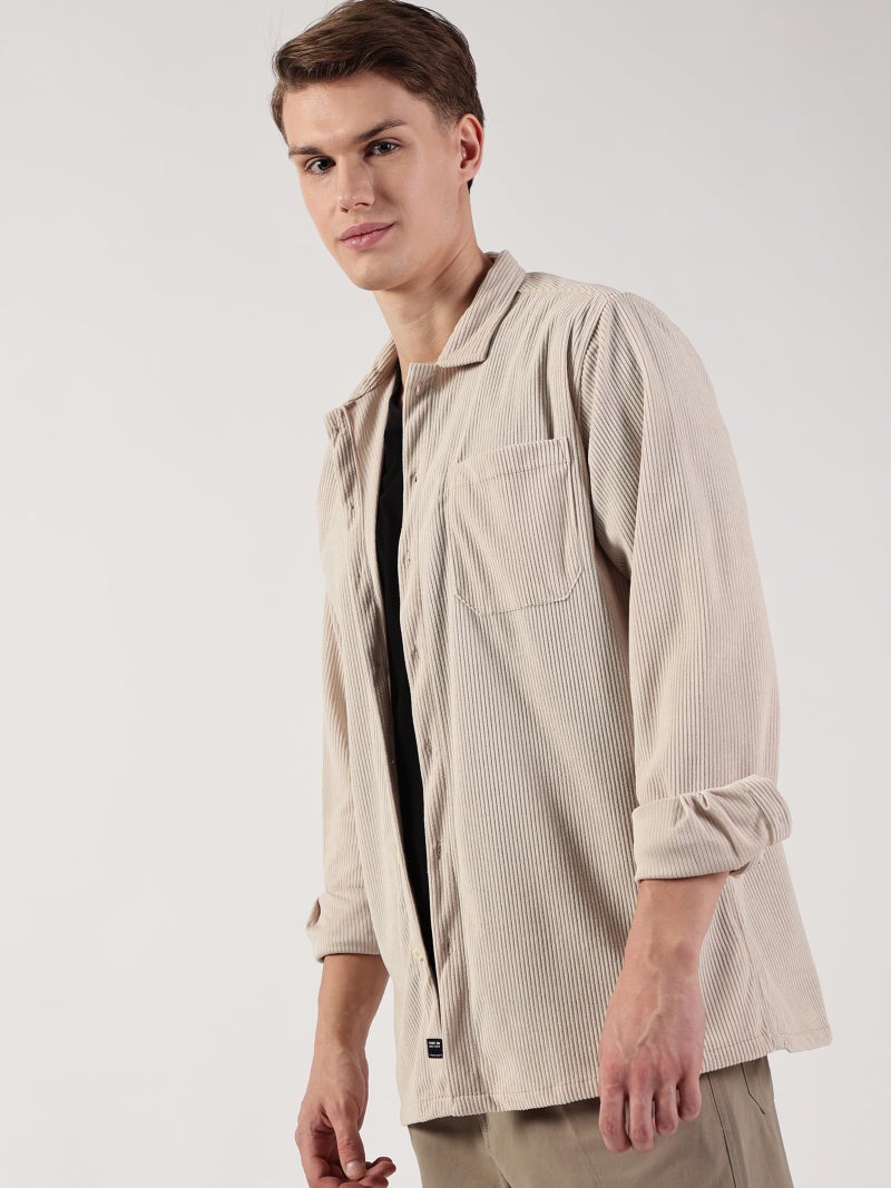 Thomas Scott Men’s Premium Slim Fit Oversized Corduroy Shacket(TS1630_Beige_L) - Image 2