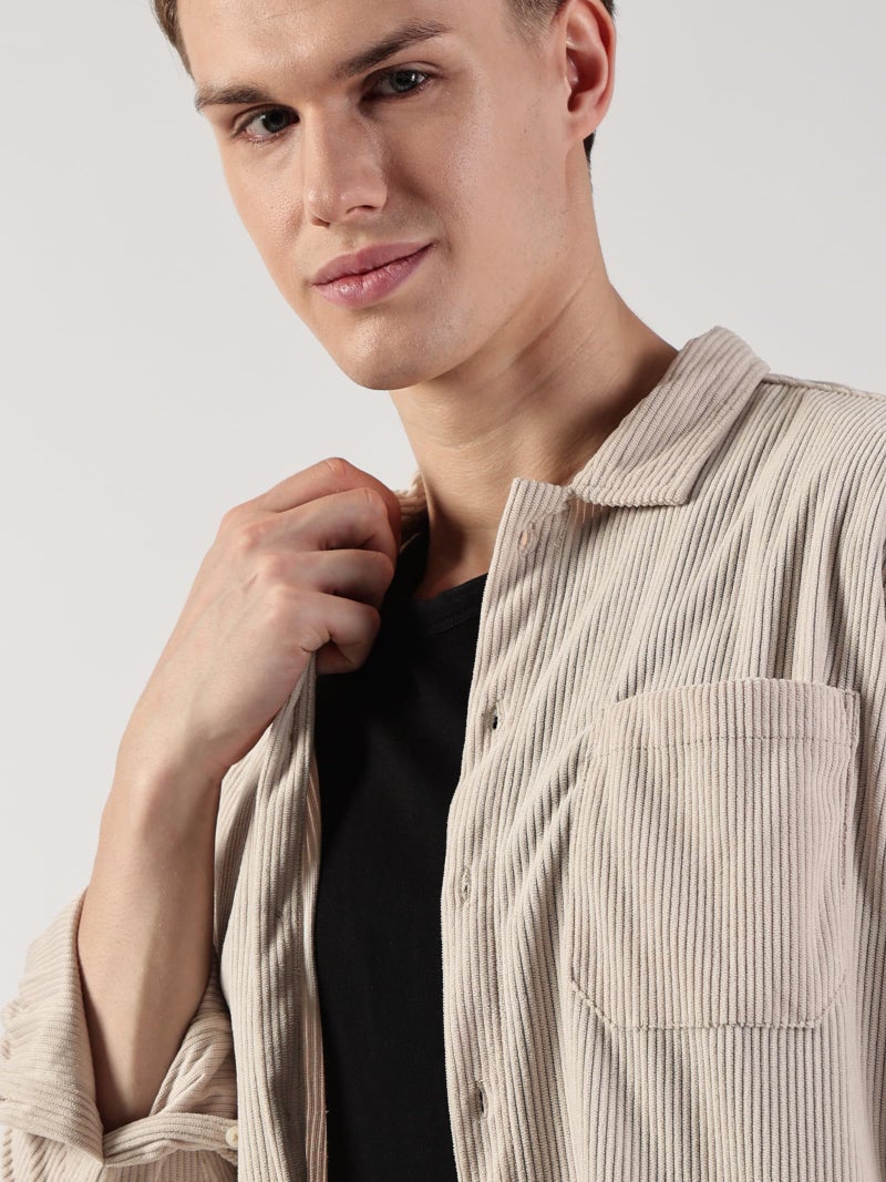 Thomas Scott Men’s Premium Slim Fit Oversized Corduroy Shacket(TS1630_Beige_L) - Image 5