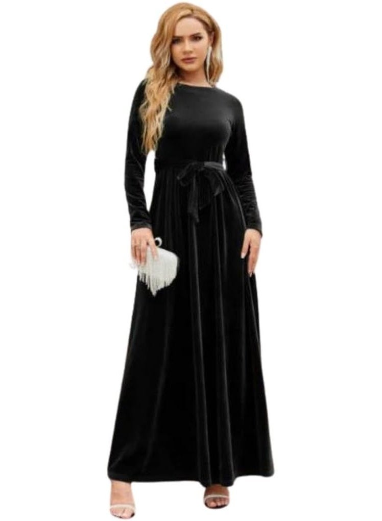 Women's velvet dress with waist belt