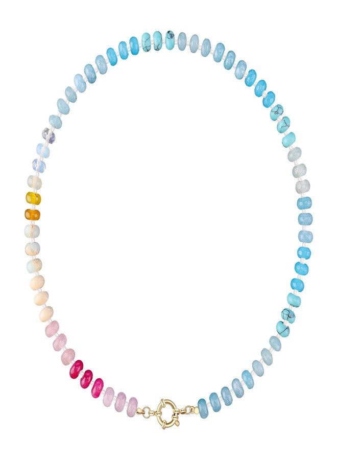 LALAPPLE Colorful Beaded Gemstone Choker Necklace, Women's Boho Rainbow Bead Choker, 17.5 inches, Natural Stone Crystal Beads, Handmade Summer Beach Necklace Jewelry - Image 1