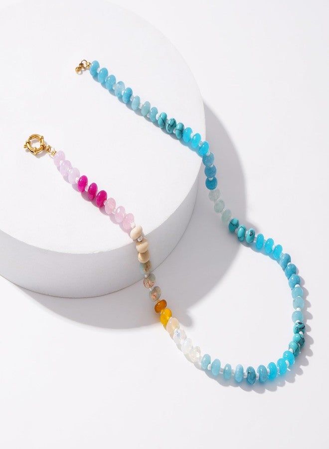 LALAPPLE Colorful Beaded Gemstone Choker Necklace, Women's Boho Rainbow Bead Choker, 17.5 inches, Natural Stone Crystal Beads, Handmade Summer Beach Necklace Jewelry - Image 4