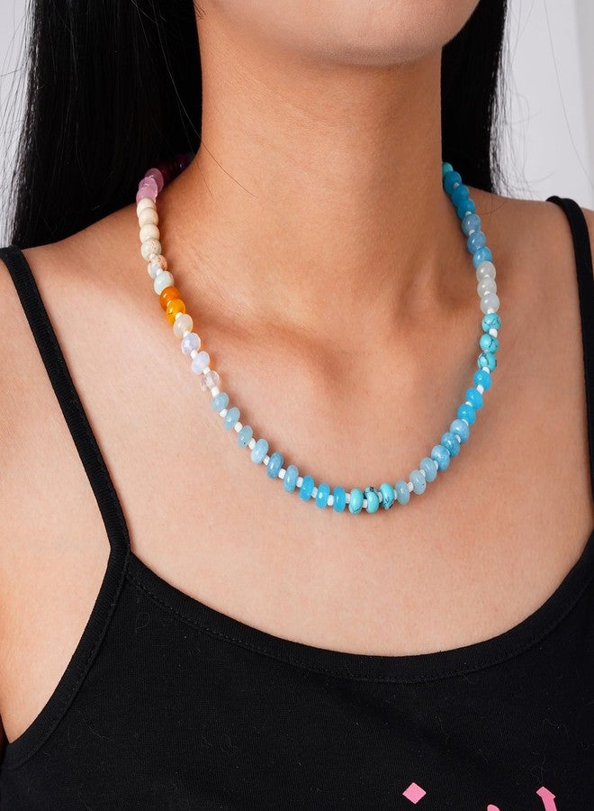 LALAPPLE Colorful Beaded Gemstone Choker Necklace, Women's Boho Rainbow Bead Choker, 17.5 inches, Natural Stone Crystal Beads, Handmade Summer Beach Necklace Jewelry - Image 2