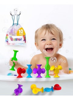 BUNMO Textured Suction Bath Toys 10Pcs ; Connect Build Create ; No Mold Bath Toy ; Hours Of Fun & Creativity ; Stimulating & Addictive Sensory Suction Toy ; No Hole Bath Toy ; Mold Free Bath Toys  - Image 1
